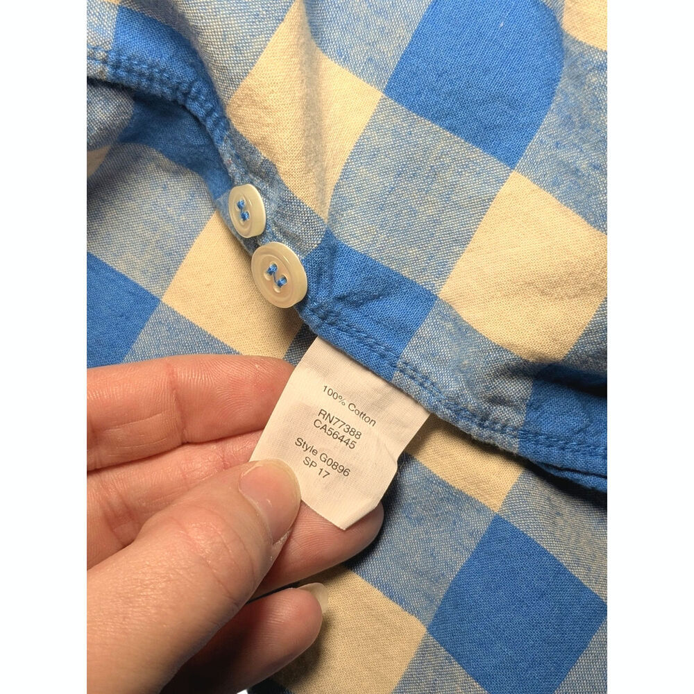 J. Crew "Boy Fit" Flannel Button Down Shirt Women's Sz Small Blue Cream Gingham - Picture 10 of 10